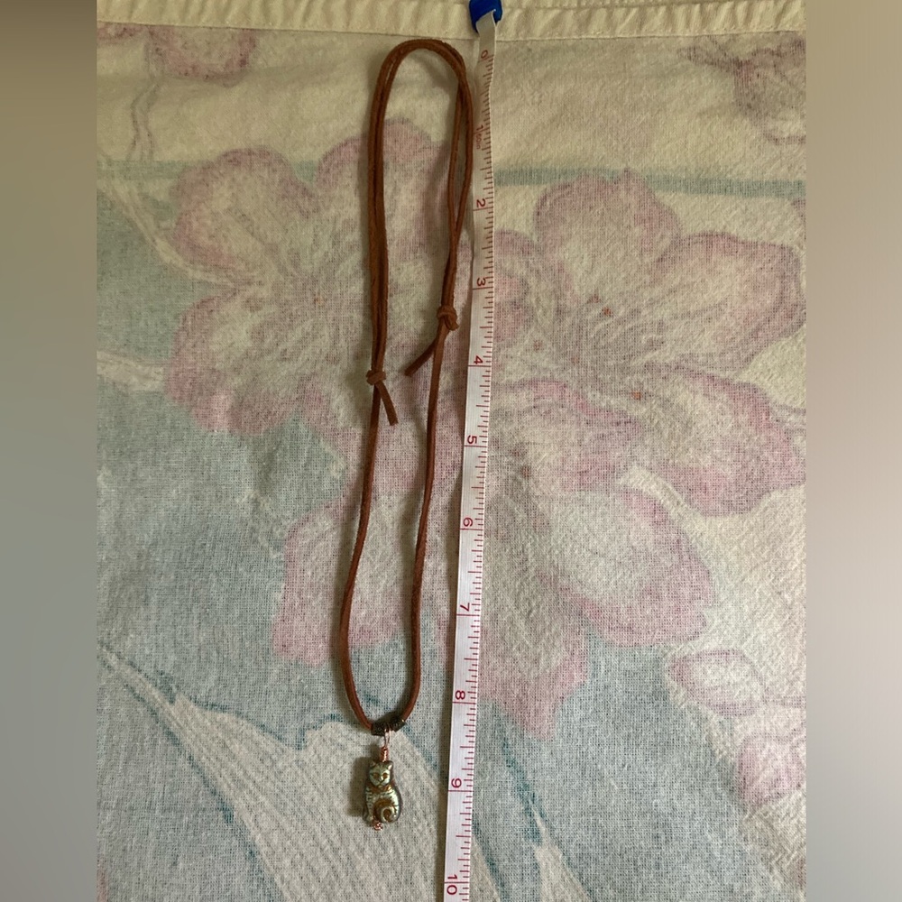 Brown Suede Cord Necklace with Czech Glass Cat Pendant - Picture 5 of 8